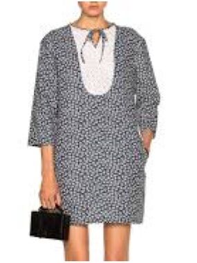A.P.C. Rue Madame Paris Navy Floral Eyelet Yoke Tunic Dress Size 4